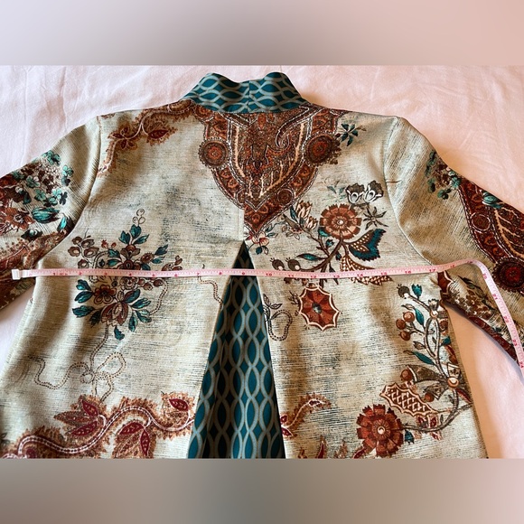 Chico’s Mixed Floral Geometric Kimono Jacket Blue Chico’s Size 00P US 2P EUC - Picture 5 of 8